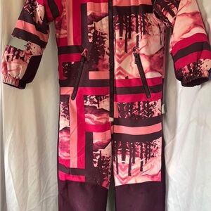 Pink Patterned Snowsuit One Piece